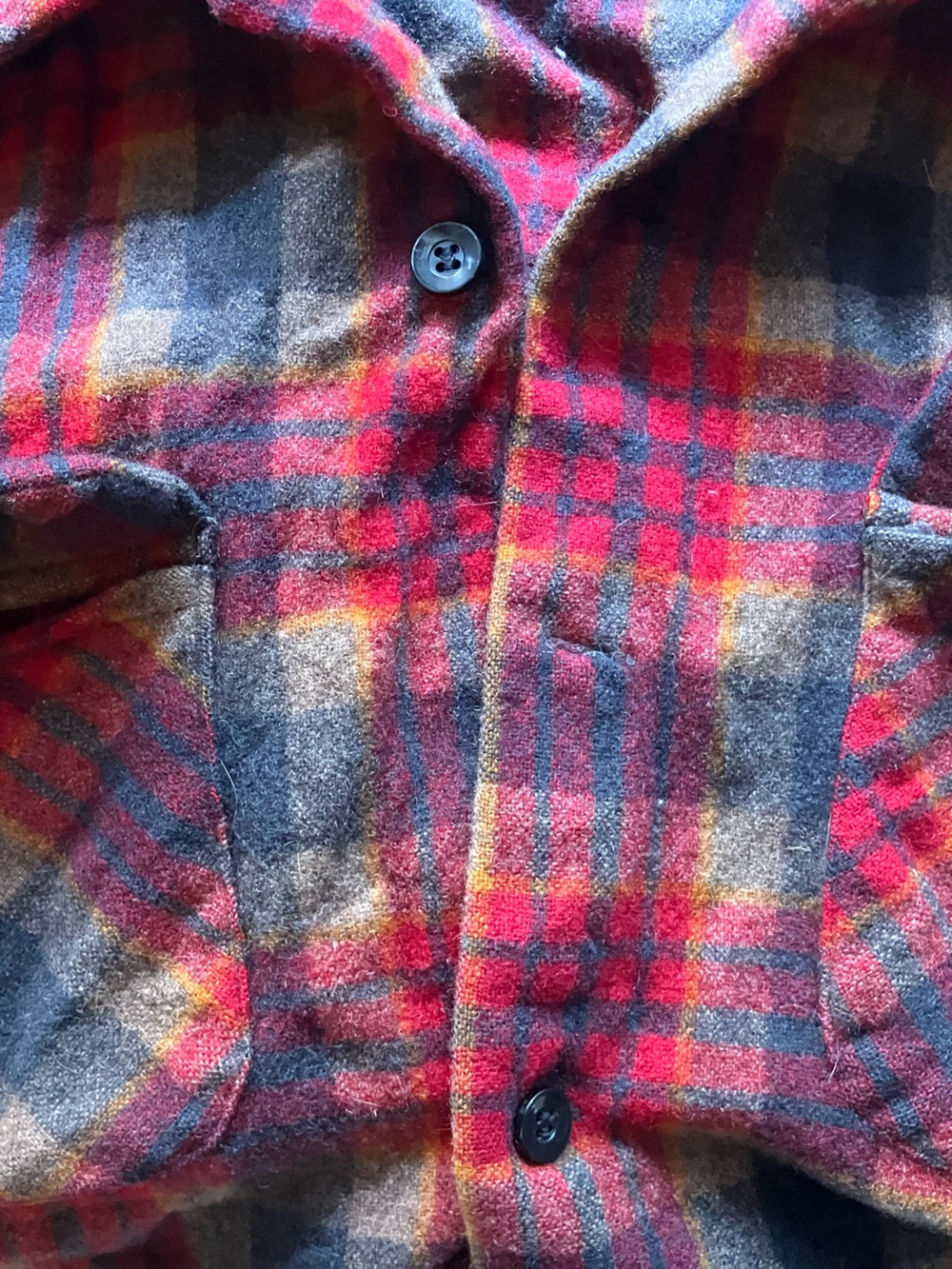 Vintage Pendleton Red Gray Tan Plaid Wool Flannel Shirt - Picture 4 of 16